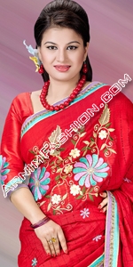Red Half Silk Saree Eid Collection 2015, Saree, Sharee, Sari, Bangladeshi Saree
